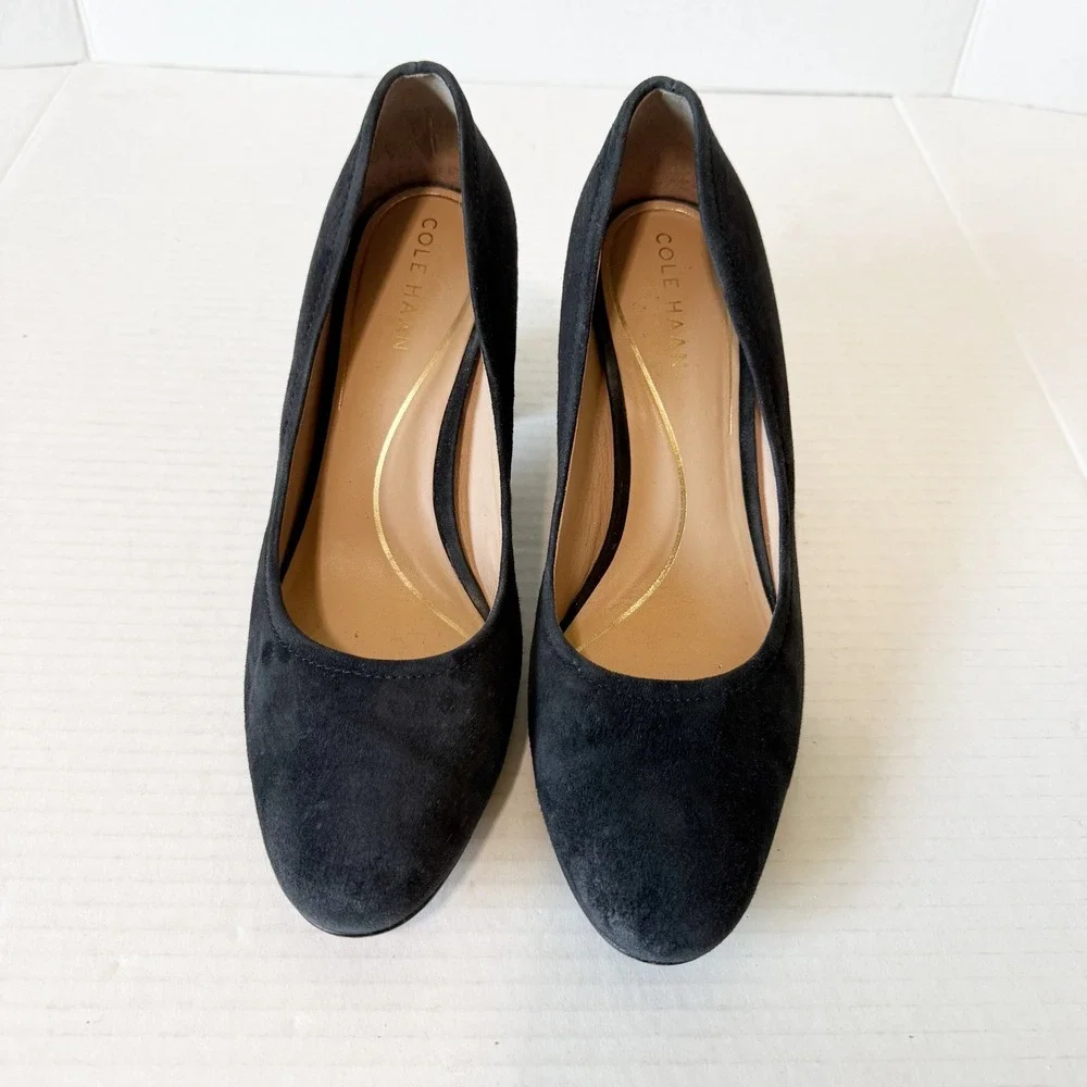 Cole Haan Nella Womens Black Suede Office Siren Block Heel Pumps Size 7.5